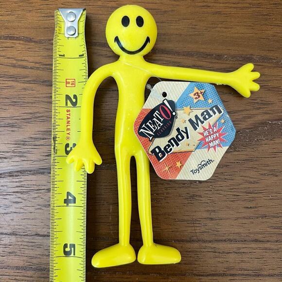 Yellow Pliable Plastic Bendable Man Smiley Head Face Novelty Toy Happy Dude Guy - Picture 4 of 8